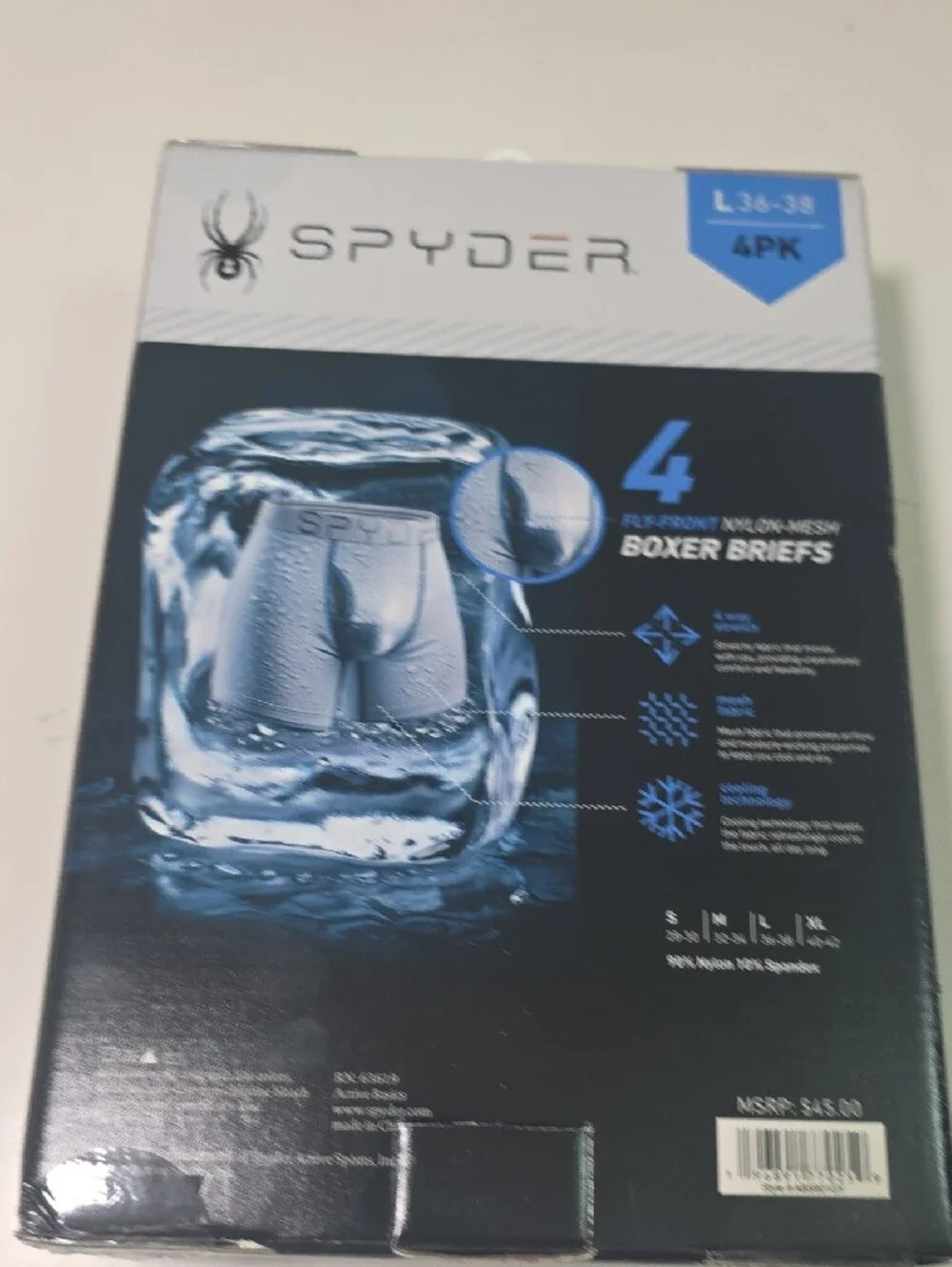 Spyder Men’s 4-Pack Fly-Front Nylon-Mesh Boxer Briefs !!New!! SIZE L